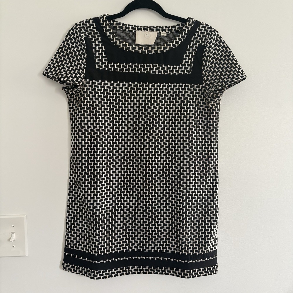 ANTHROPOLOGIE Postage Stamp 9-H15 Black White Dress/Tunic -Women's Xs - Picture 2 of 6